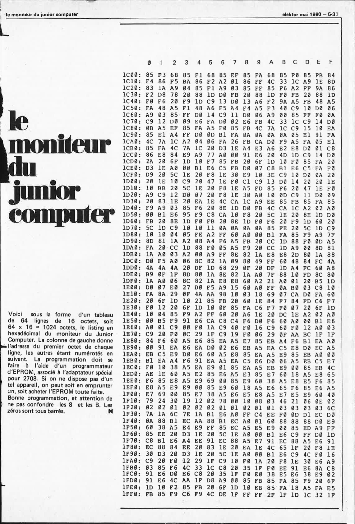 Le moniteur du Junior Computer