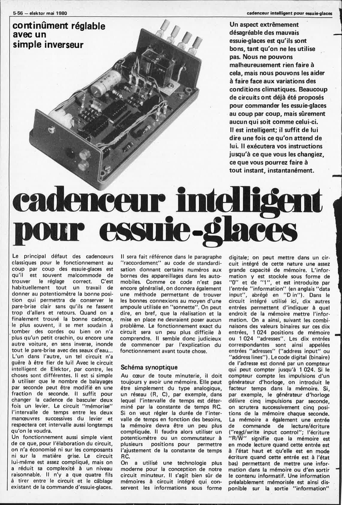 Cadenceur intelligent pour essuie-glace