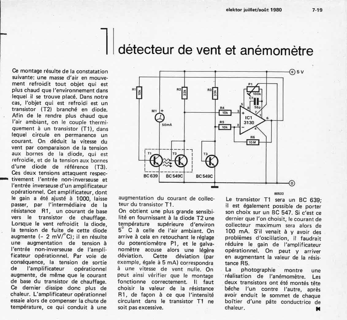 Détecteur de vent et anémomètre