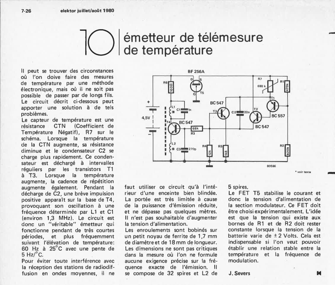 Emetteur de télémesure de température