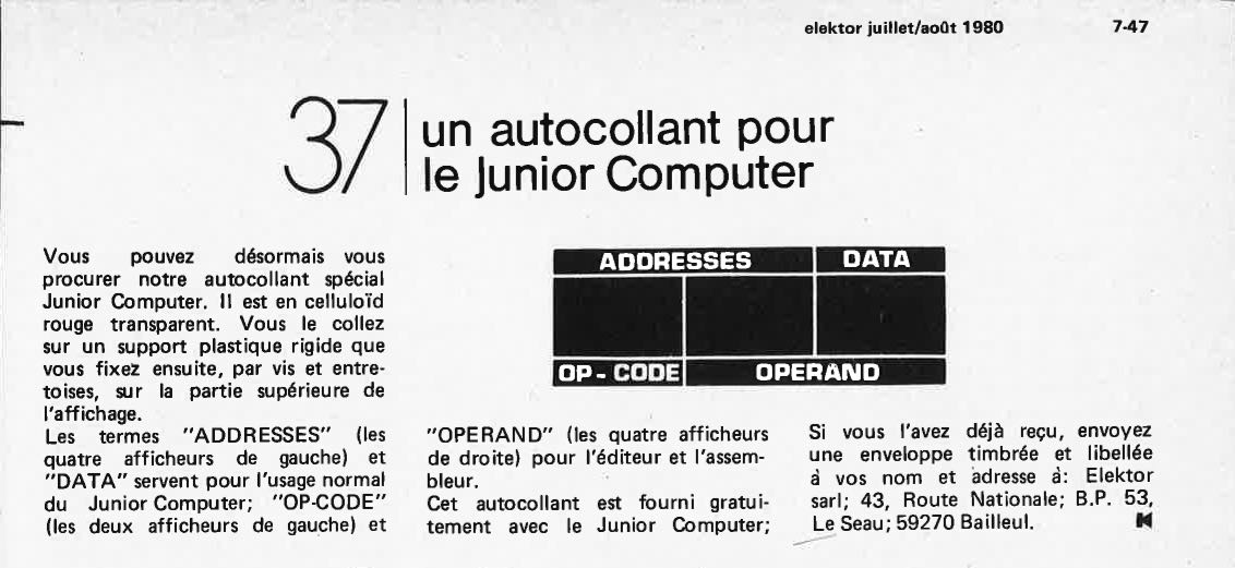 un autocollant pour le Junior Computer