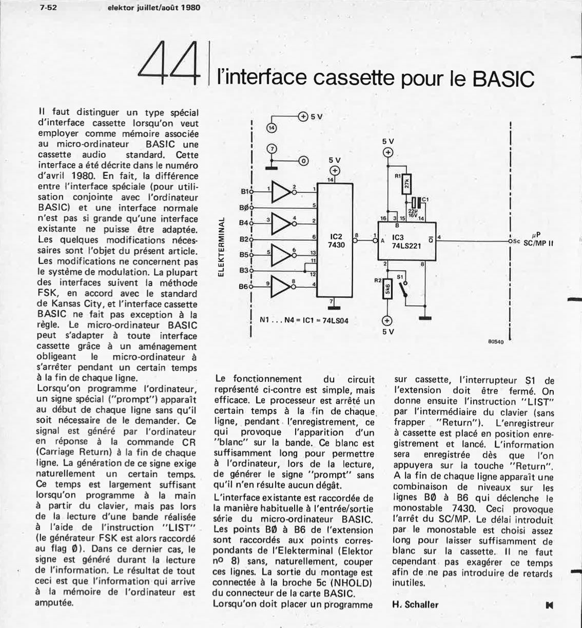 l`interface cassette pour le BASIC