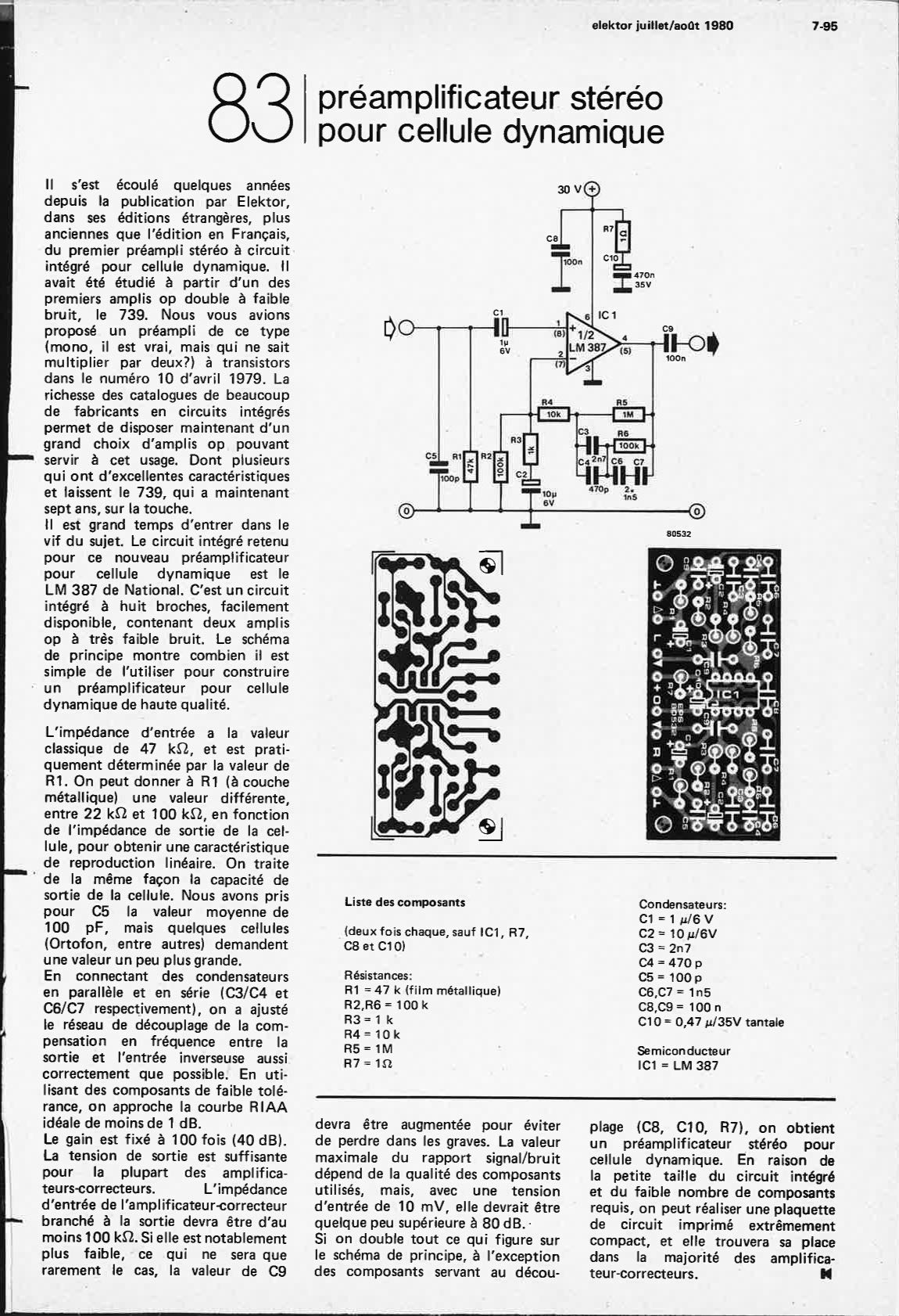 Préamplificateur stéréo pour cellule dynamique