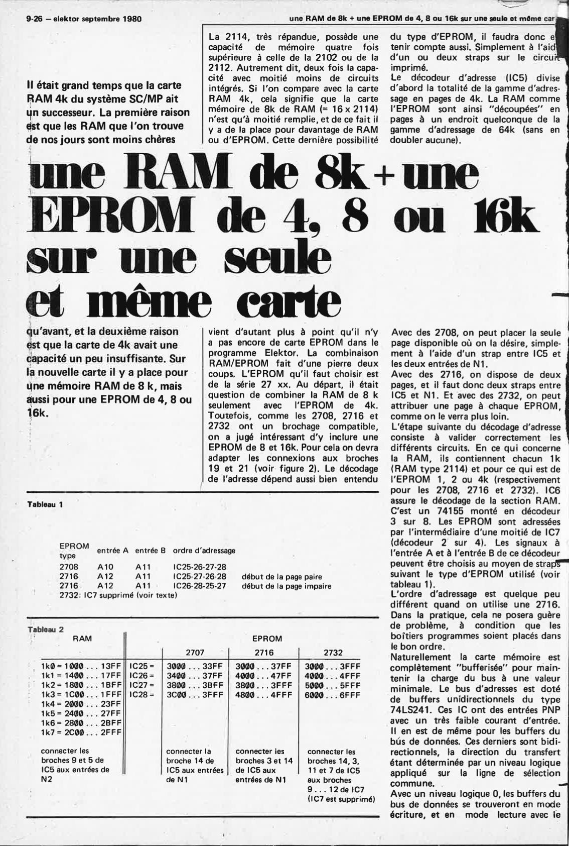 Une RAM de 8K + EPROM de 4, 8 ou 16K sur une seule et meme carte