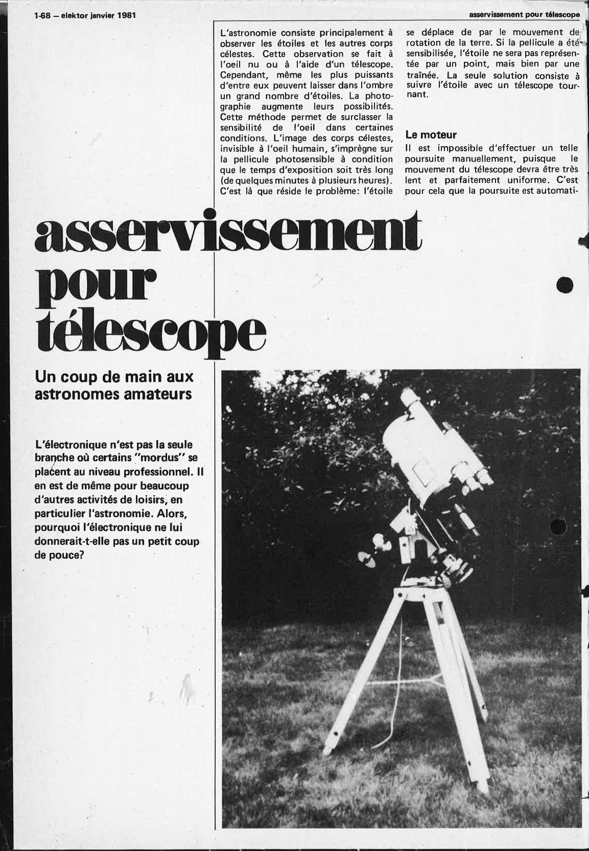 asservissement pour télescope