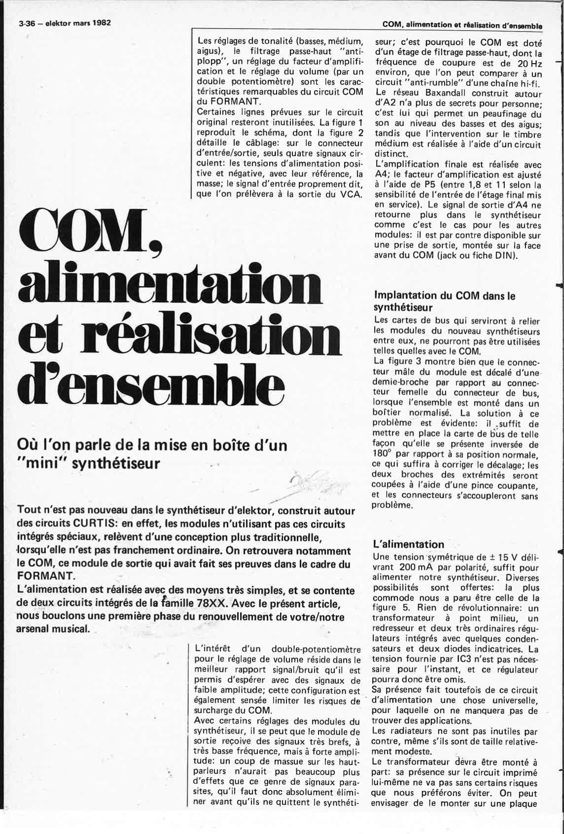 COM, alimentation et réalistion d`ensemble