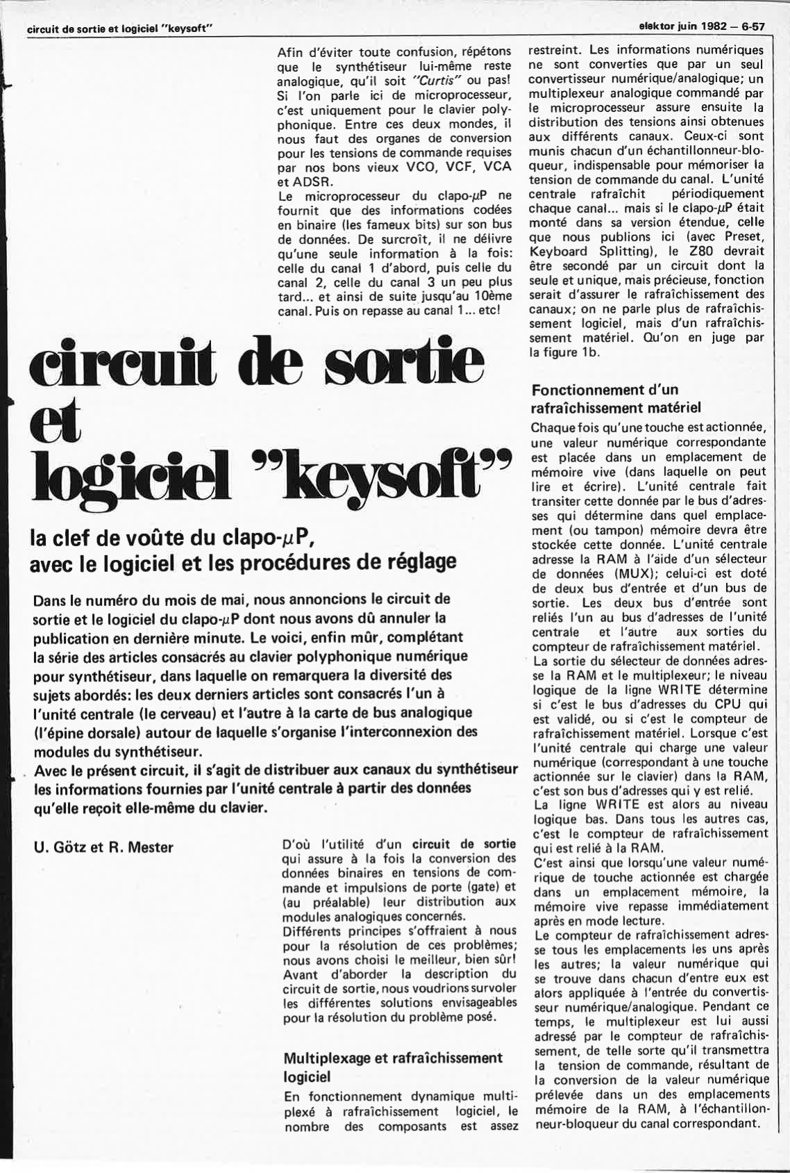 circuit de sortie et logiciel "keysoft"