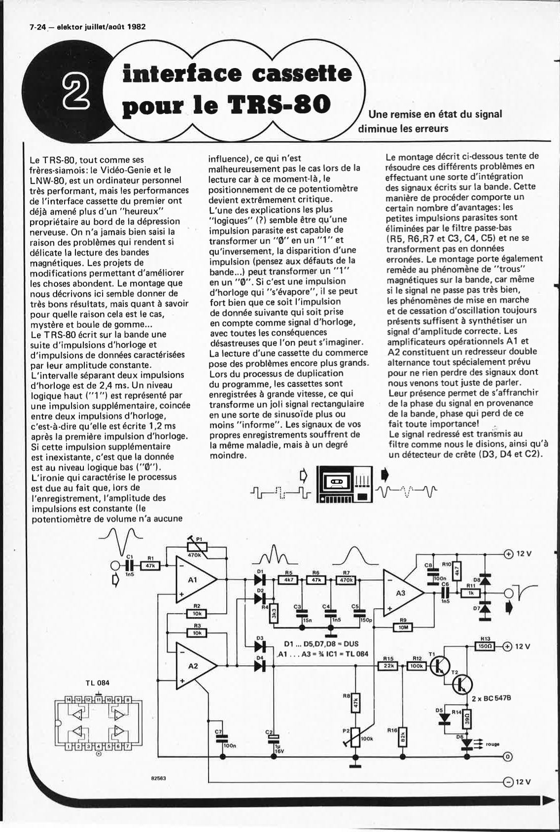 "interface cassette
pour le TRS-80"