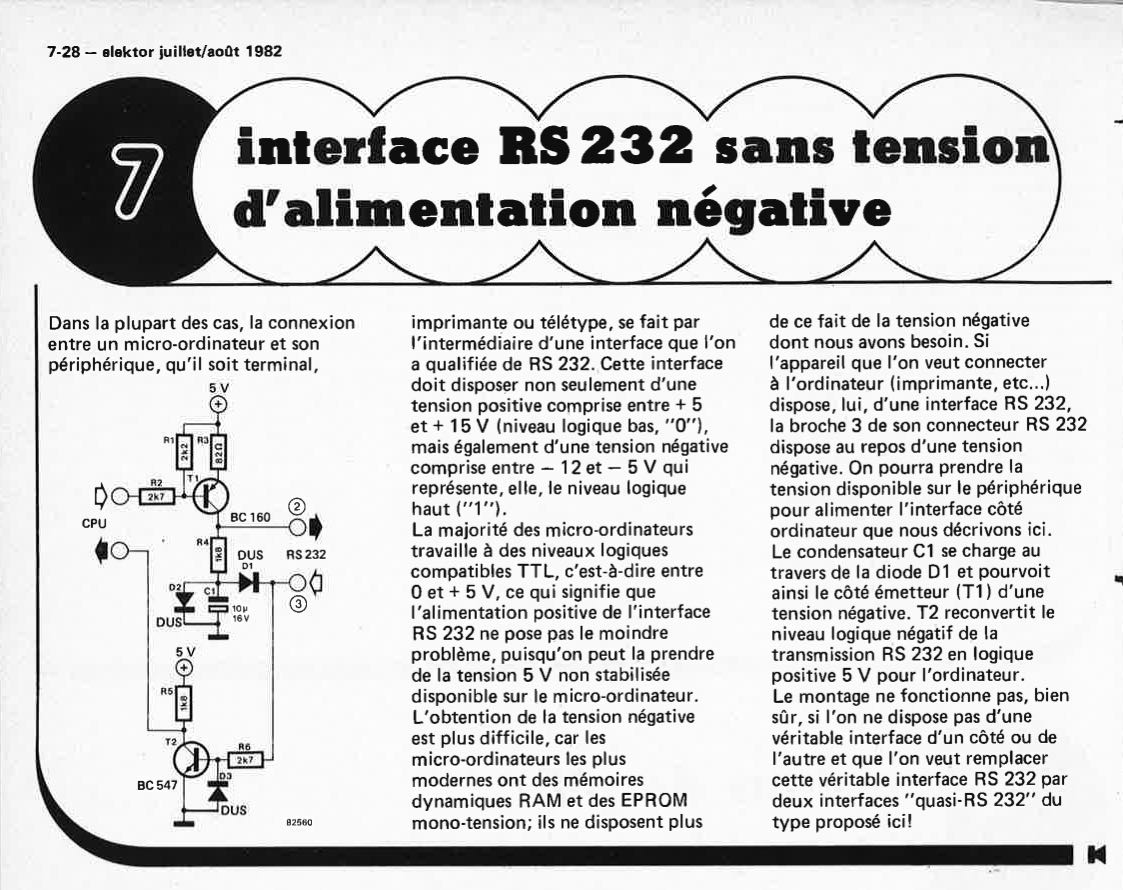 "interface BS 232 sans tension
d` alin1entation négative"