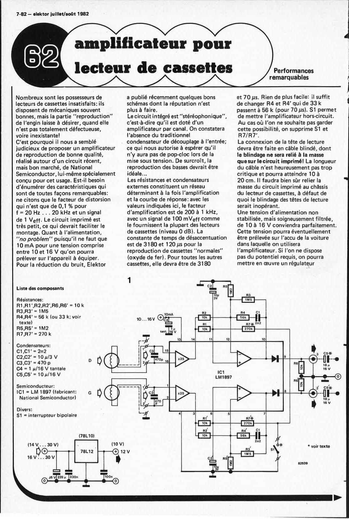 "amplificateur pour
lecteur de cassettes"