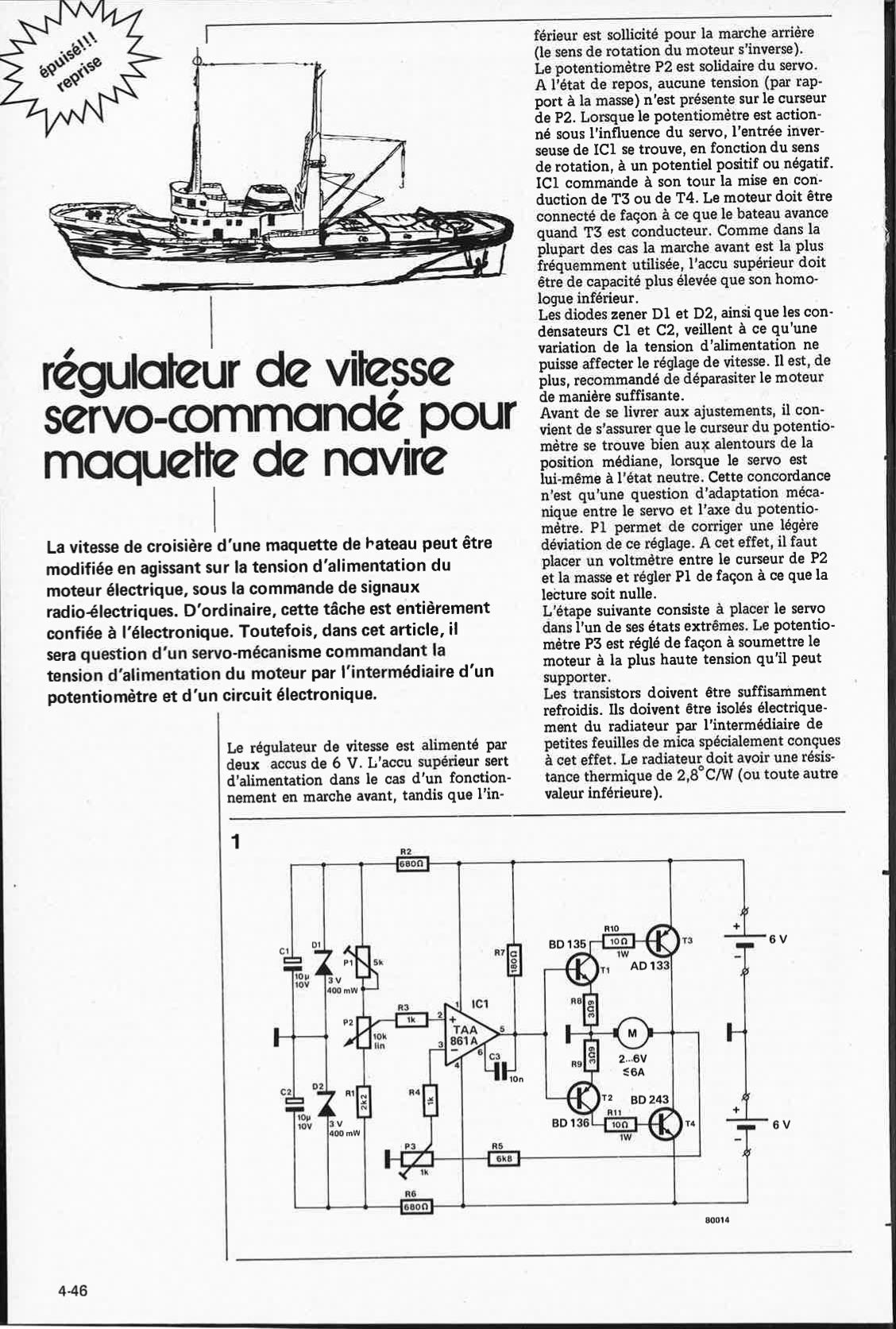 régulateur de vitesse servo-commandé pour maquette de navire