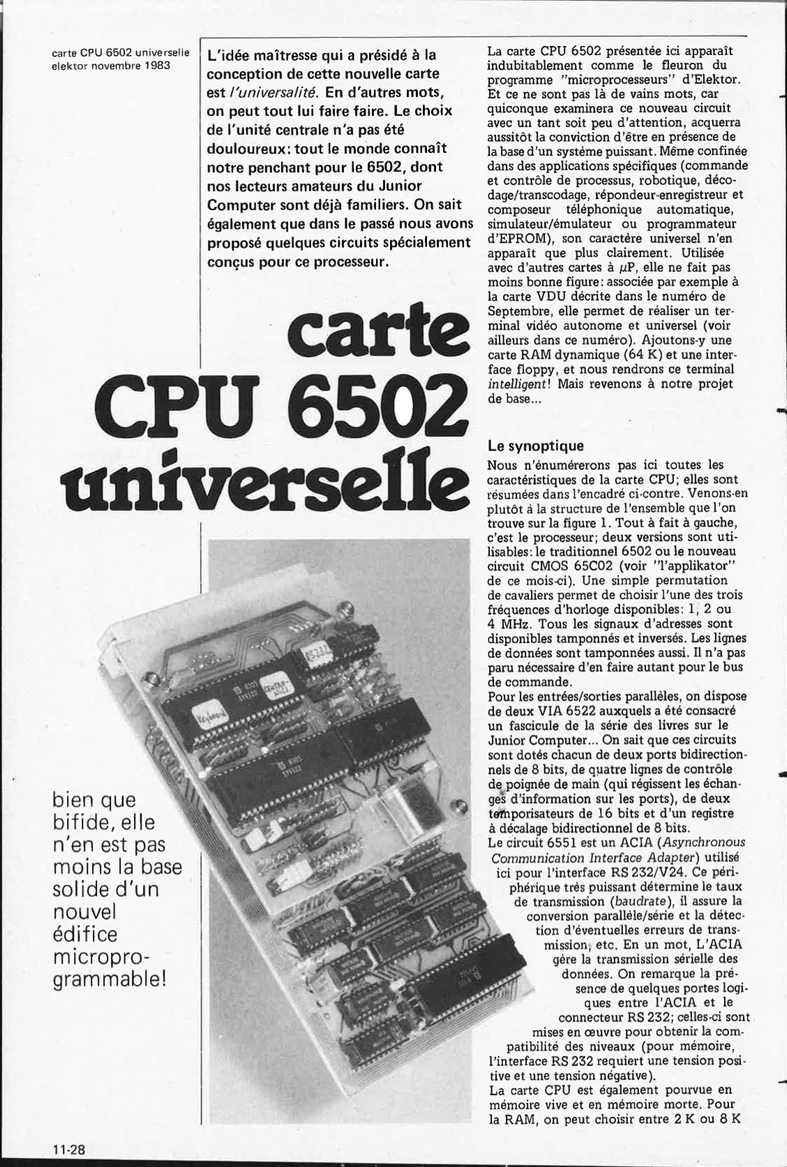 carte CPU 6502 universelle