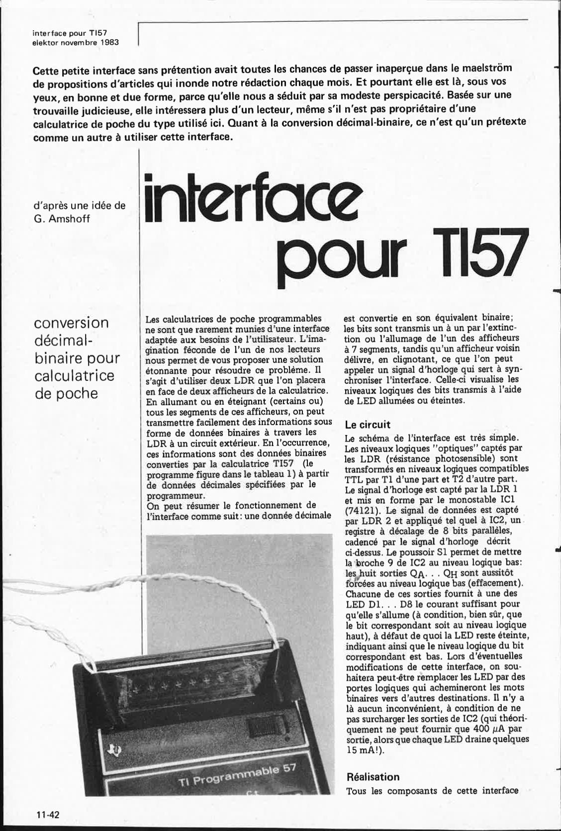 interface pour TI57