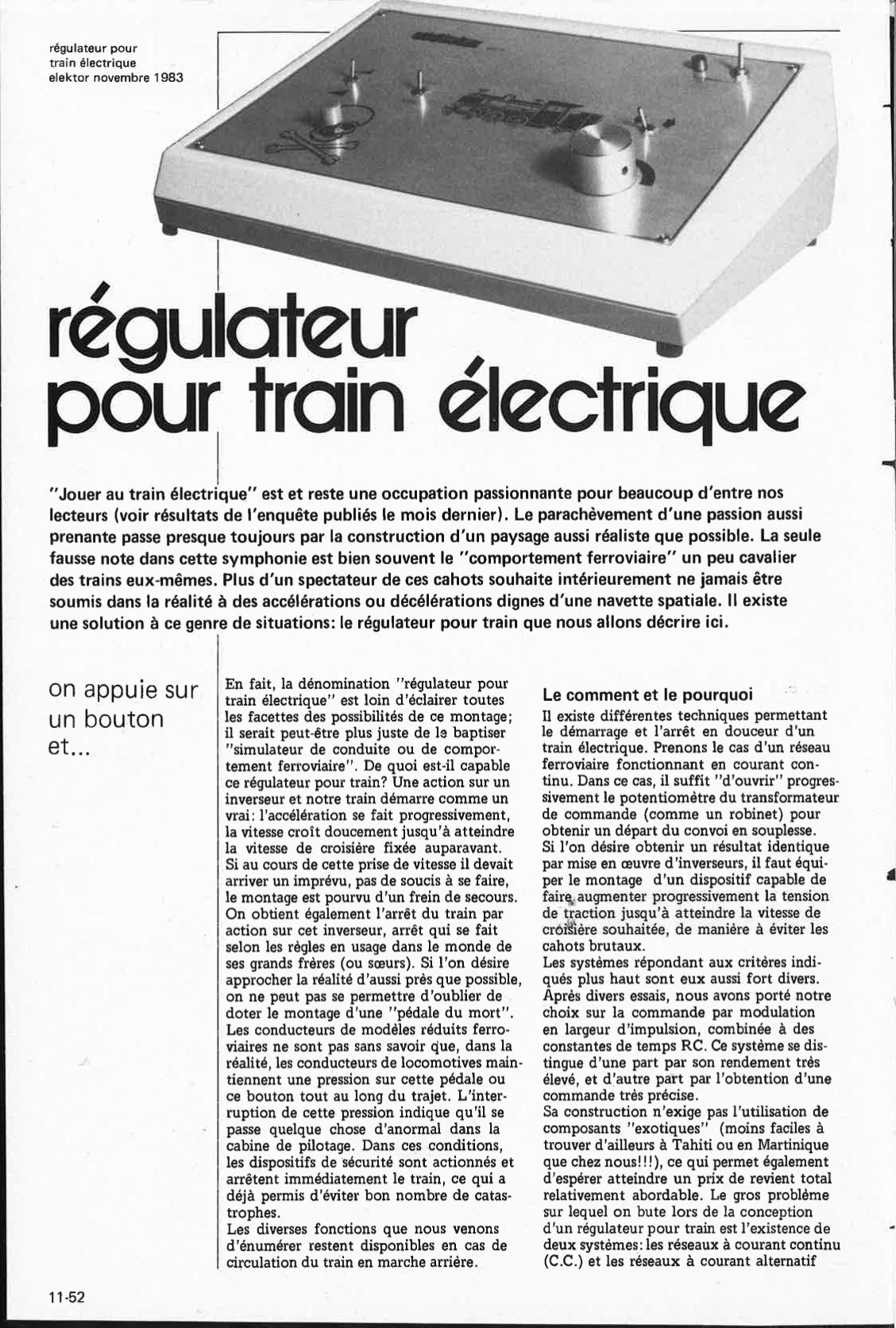 régulateur pour train électrique