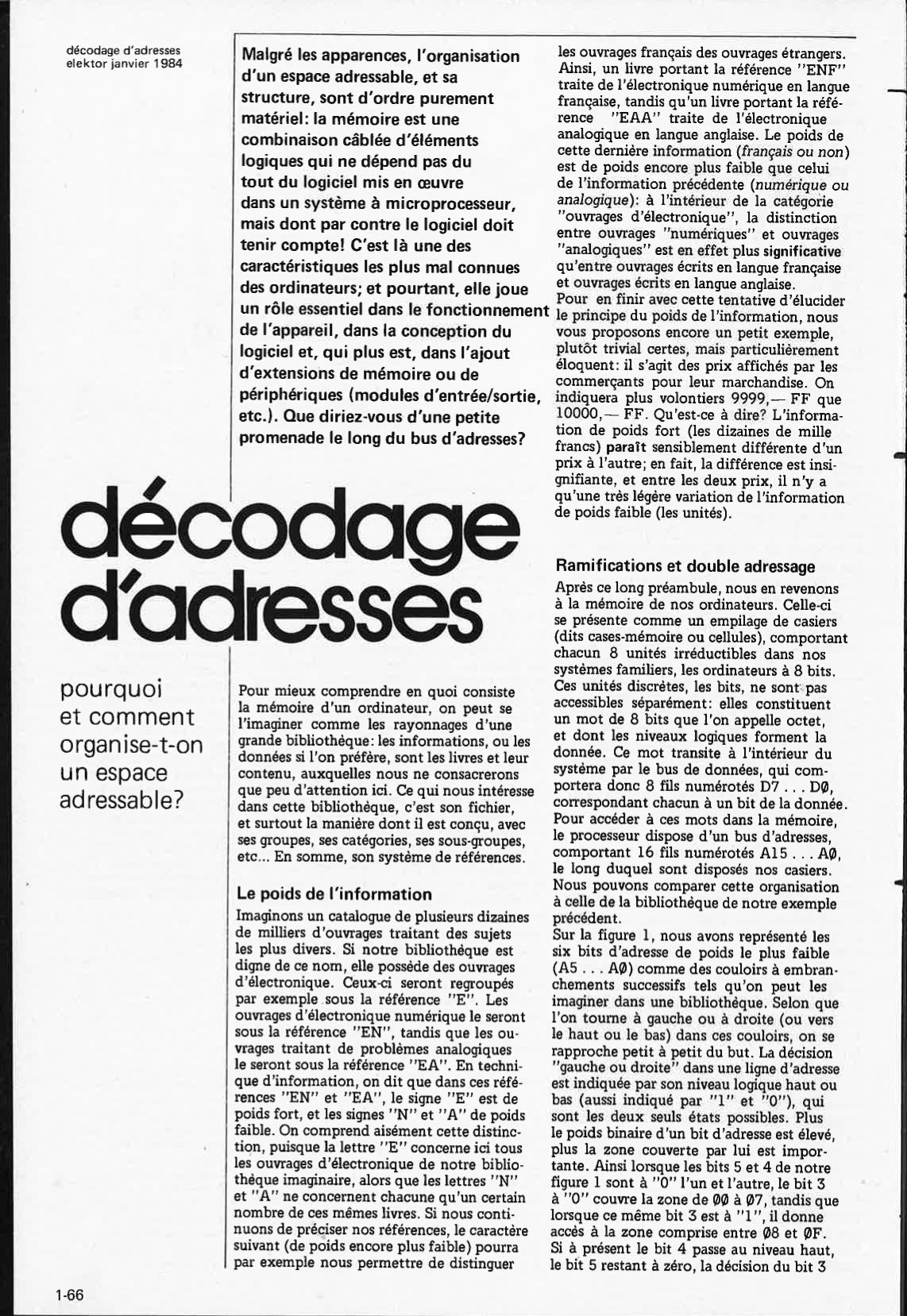 "décodage d`adresses
elektor janvier 1984"