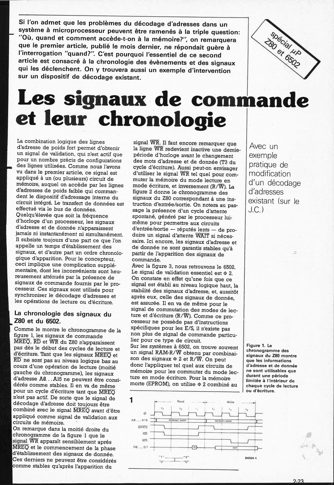 Les signaux de commande et leur chronologie