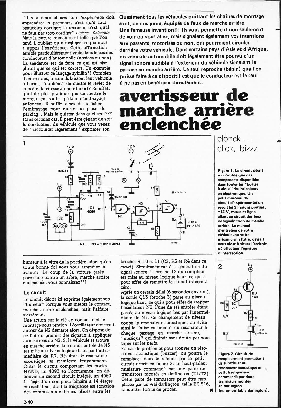 avertisseur de marche arrière enclenchée