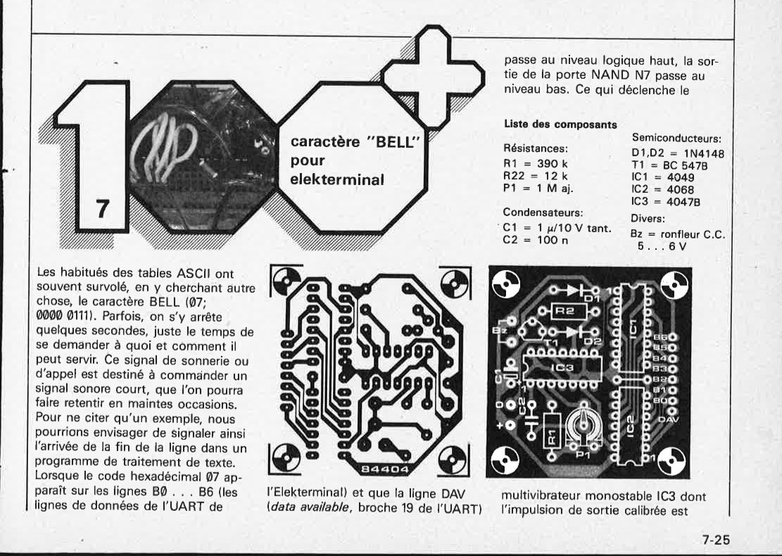 caractère "BELL" pour elekterminal