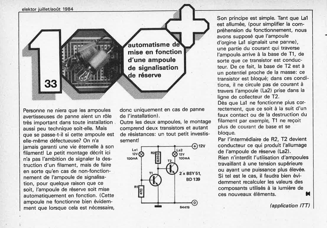 automatisme de mise en fonction d`une ampoule de signalisation de réserve