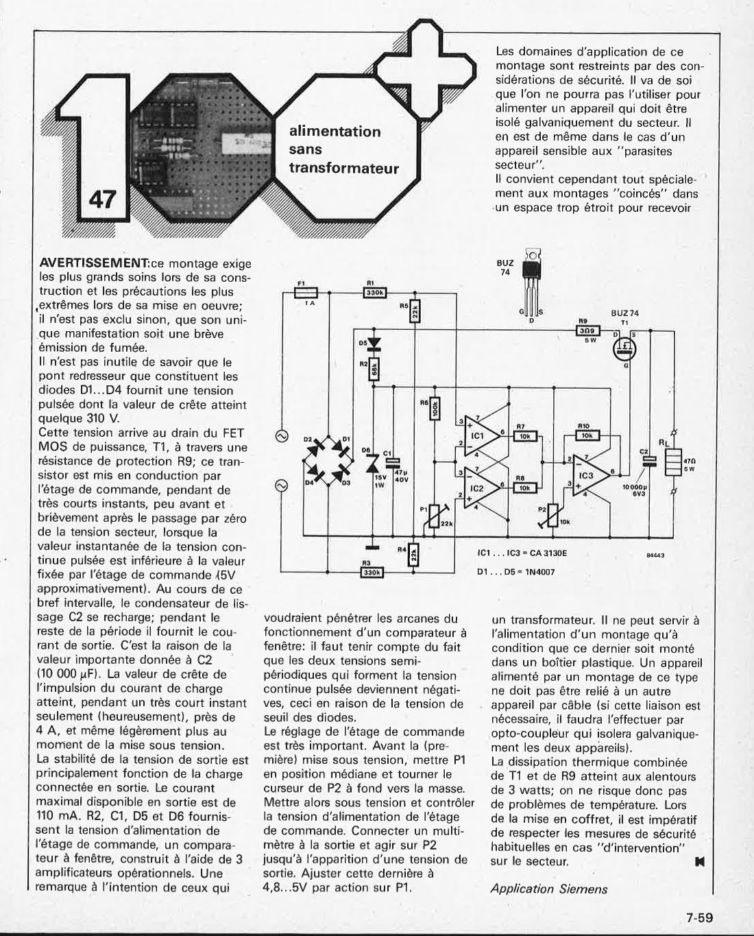 alimentation sans tranformateur