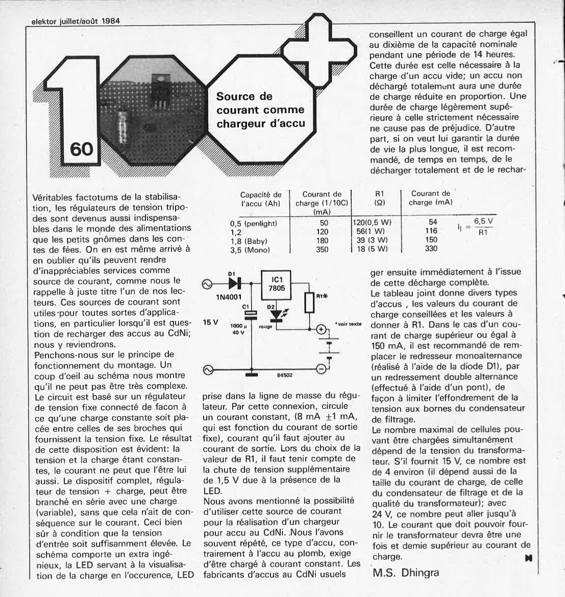 Source de courant comme chargeur d`accu