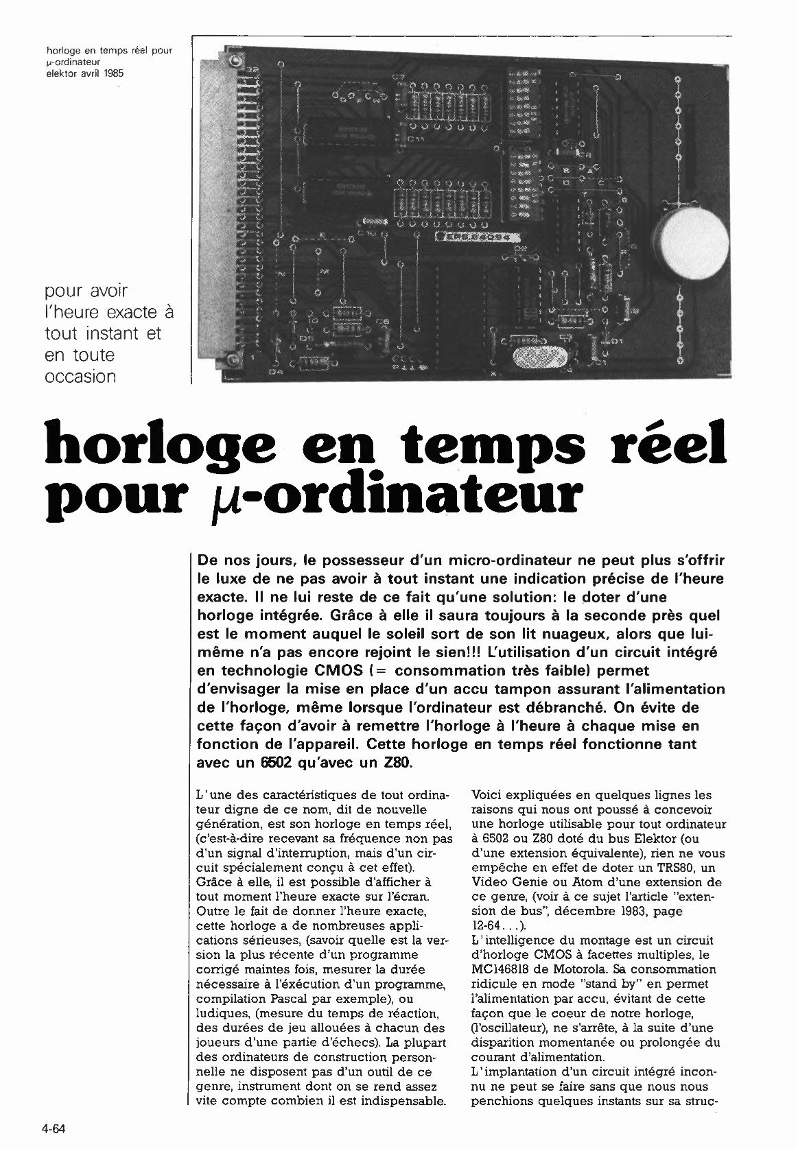 horloge en temps réel pour μ-ordinateur