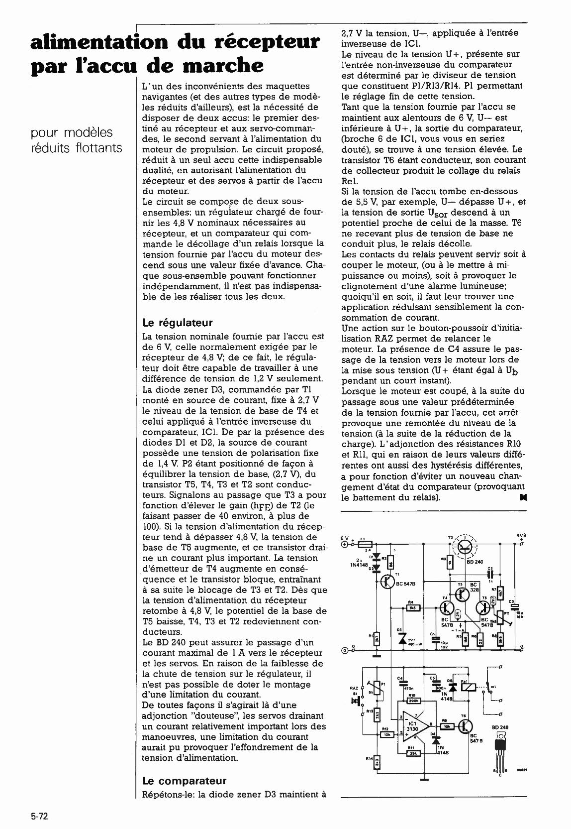 alimentation du récepteur par l`accu de marche