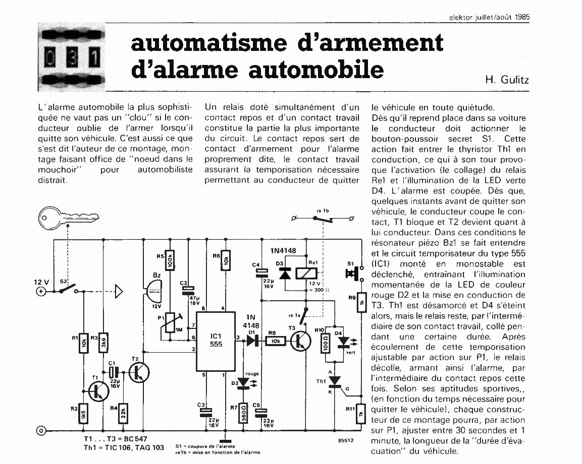 automatisme d`armement d`alarme automobile