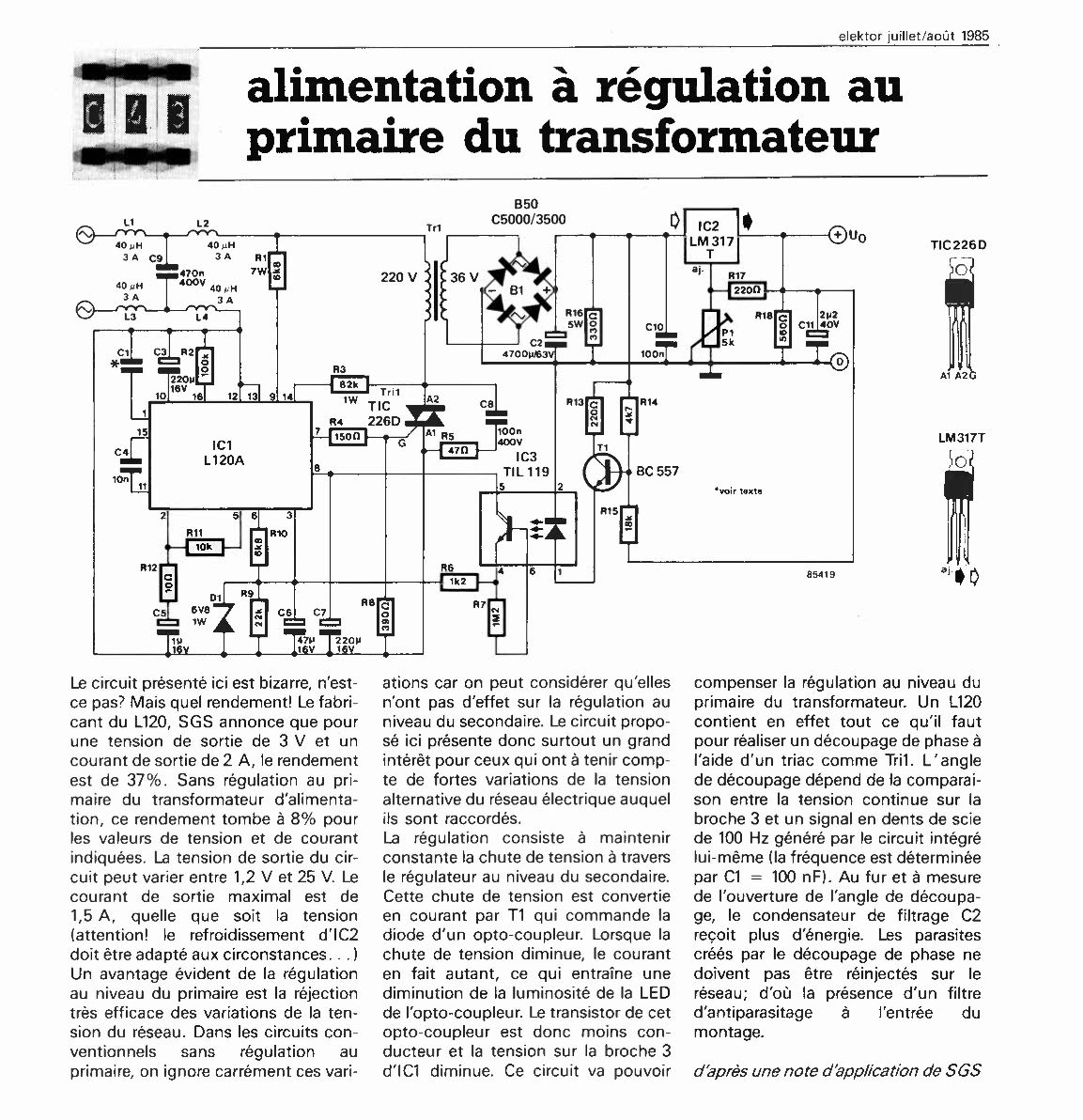 alimentation à régulation au primaire du transformateur