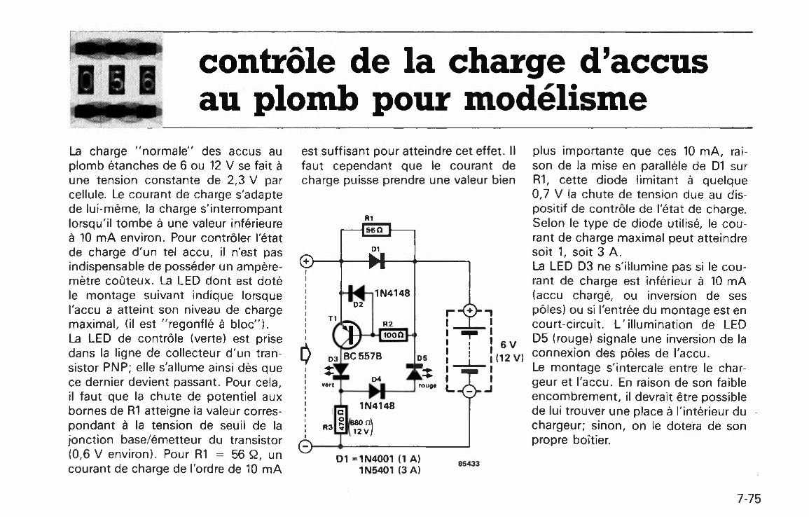 contrôle de la charge d`accus au plomb pour modélisme