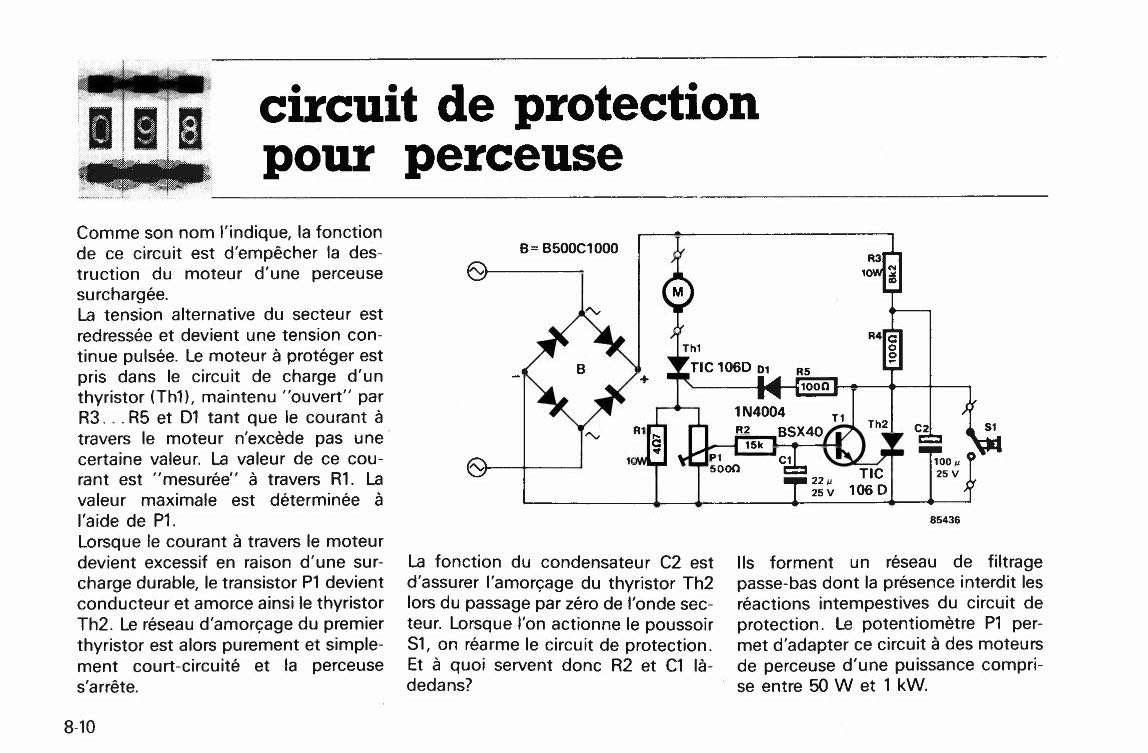 circuit de protection pour perceuse