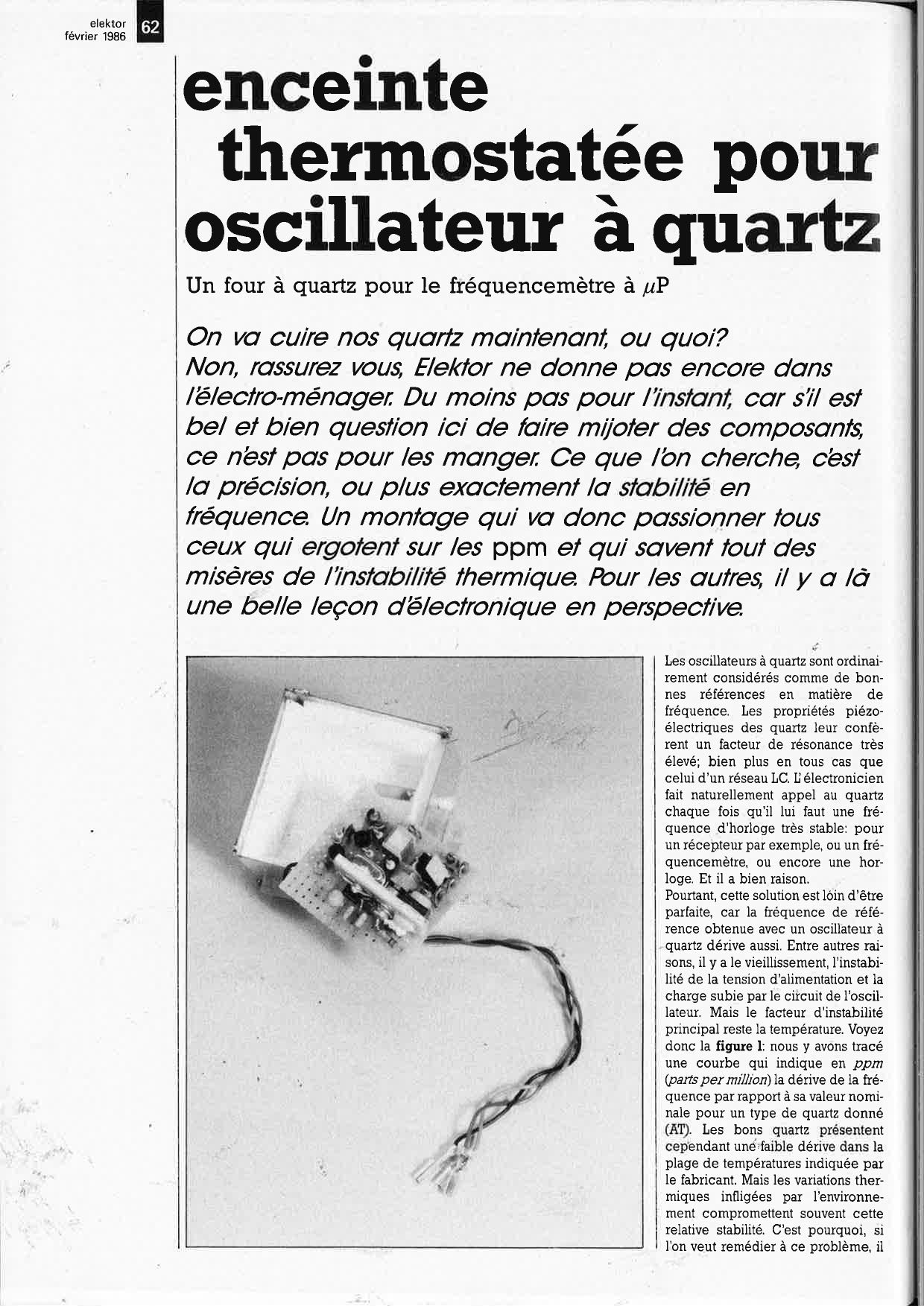 Enceinte thermostatée pour oscillateur à quartz