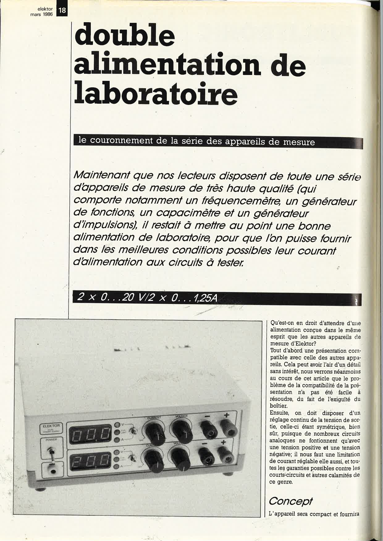 Double alimentation de laboratoire