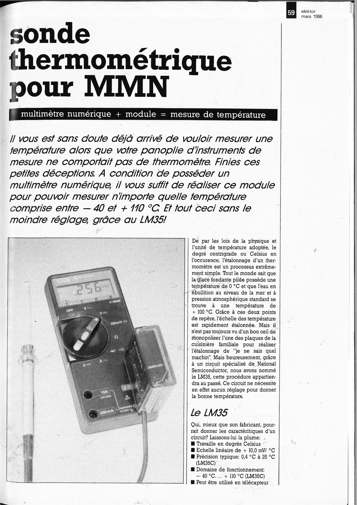 Sonde thermométrique pour MMN