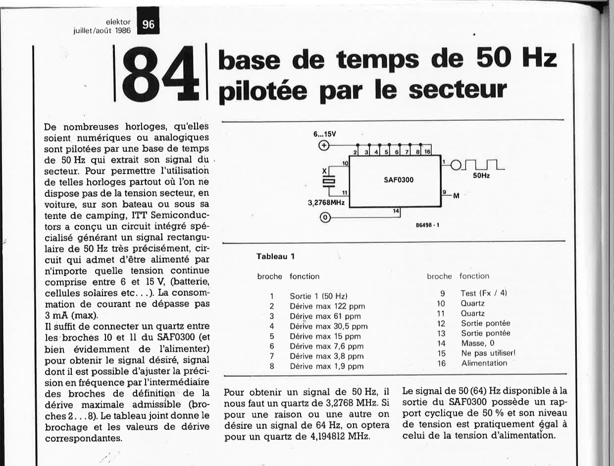 Base de temps de 50 Hz pilotée par le secteur