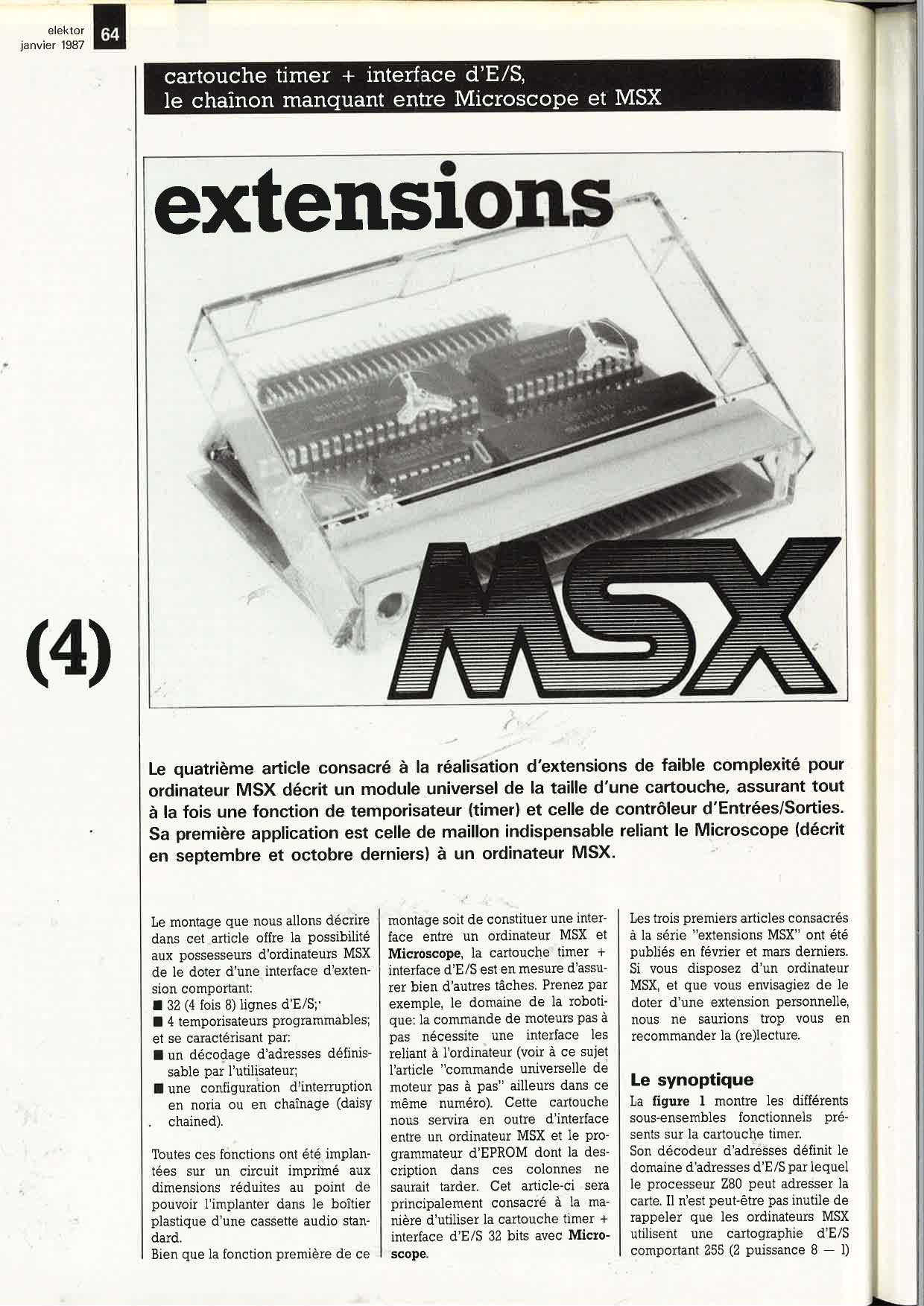 extensions MSX (4): cartouche timer + Interface d` E/S