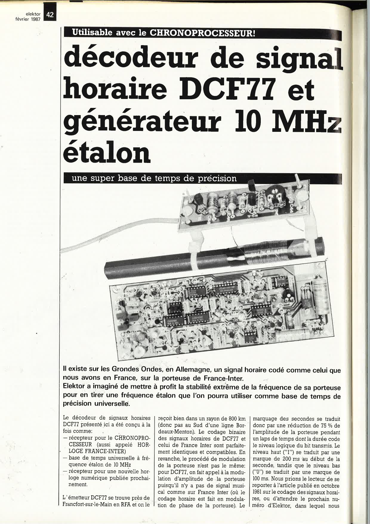 décodeur de signal horaire DCF77 et générateur 10 MHz étalon