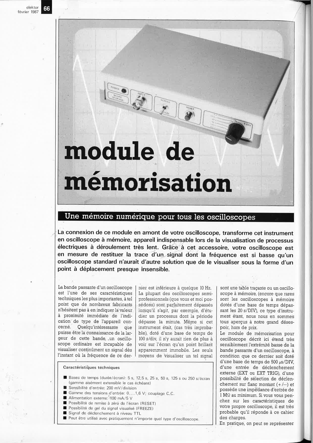 module de mémorisation pour oscilloscope