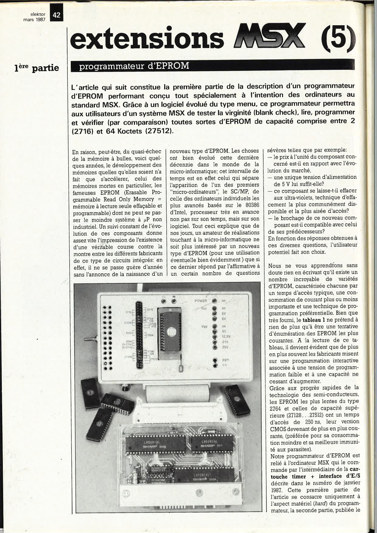 extensions MSX (5) : programmateur d`EPROM (I)