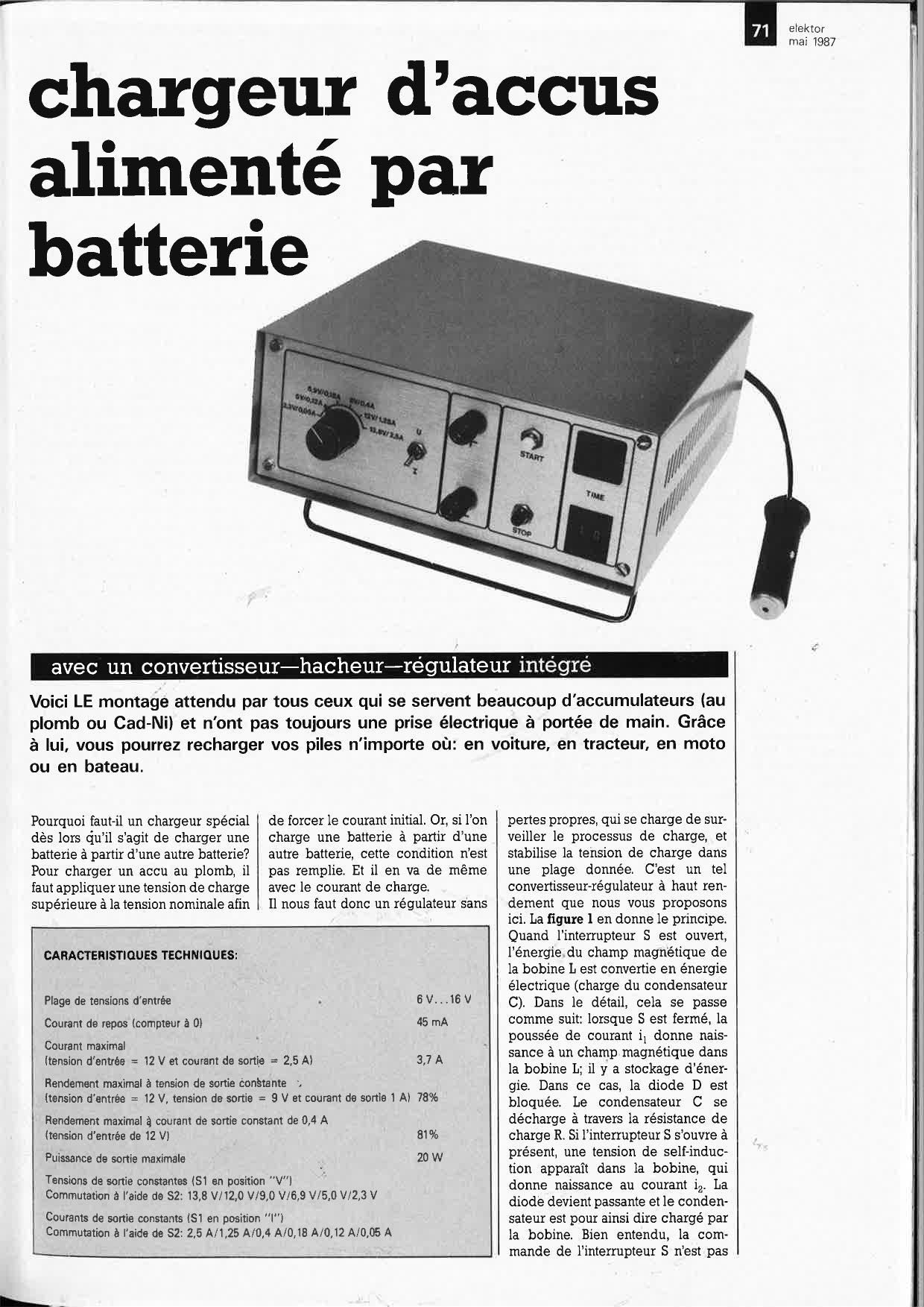 chargeur d`accus alimenté par batterie