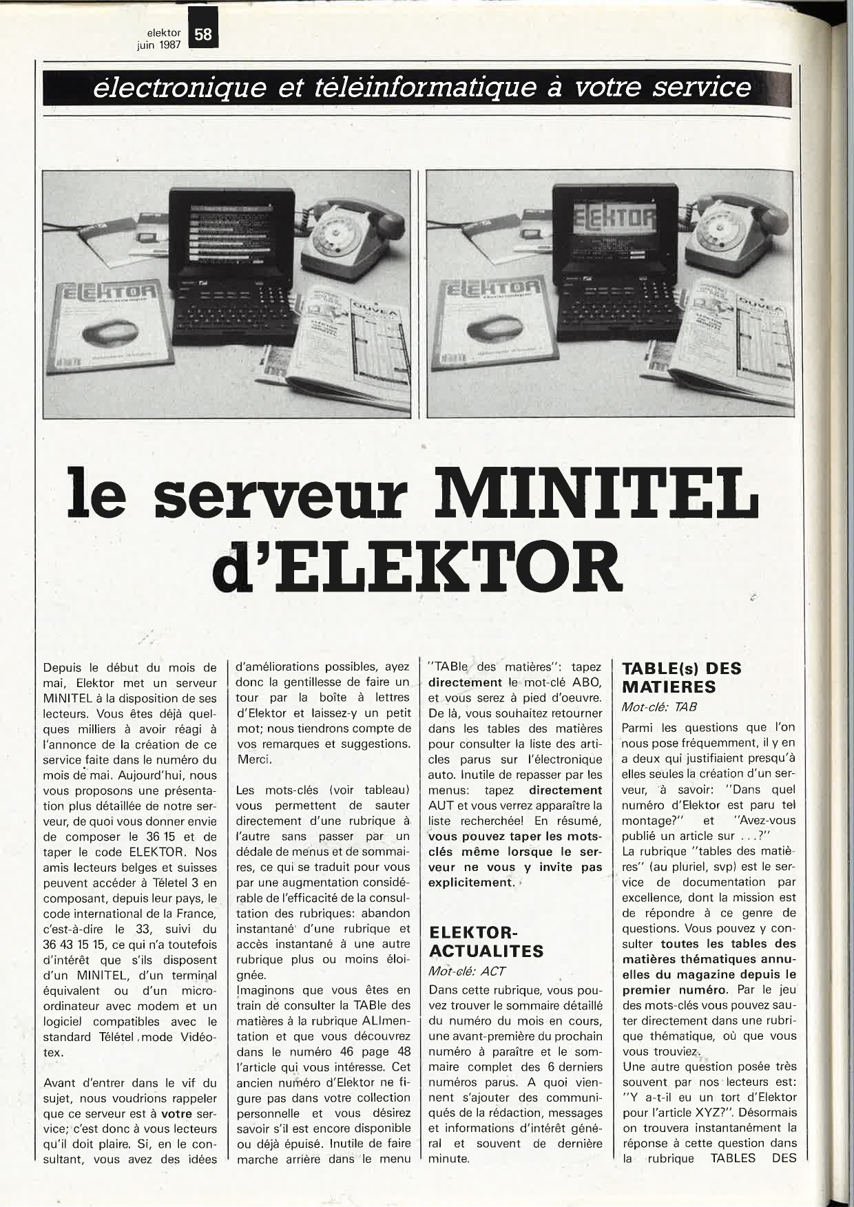 le serveur MINITEL d`ELEKTOR