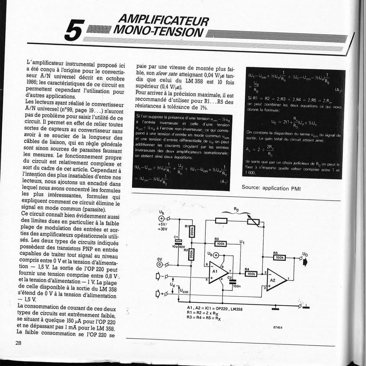 amplificateur instrumental mono-tension