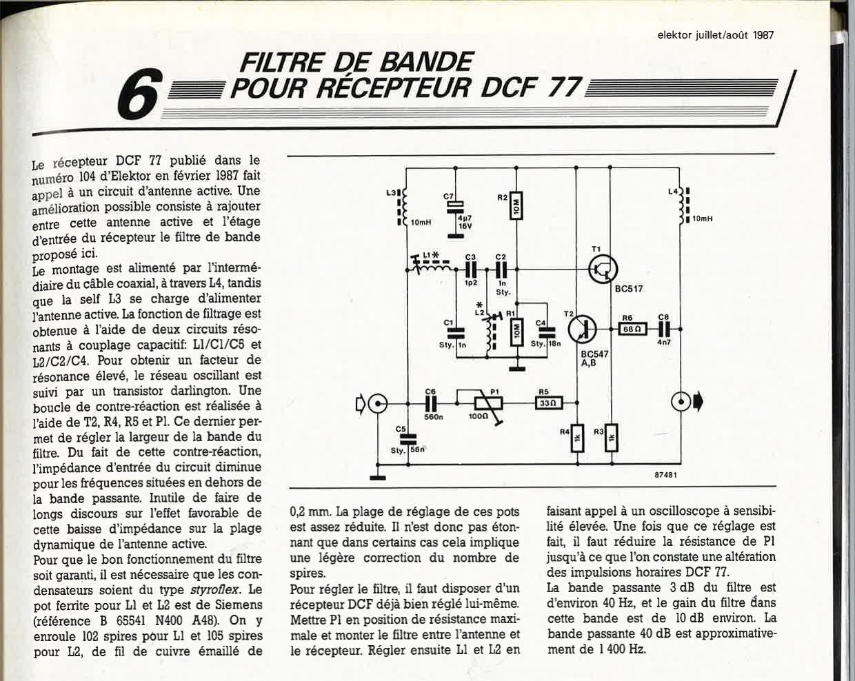 filtre de bande pour récepteur DCF 77