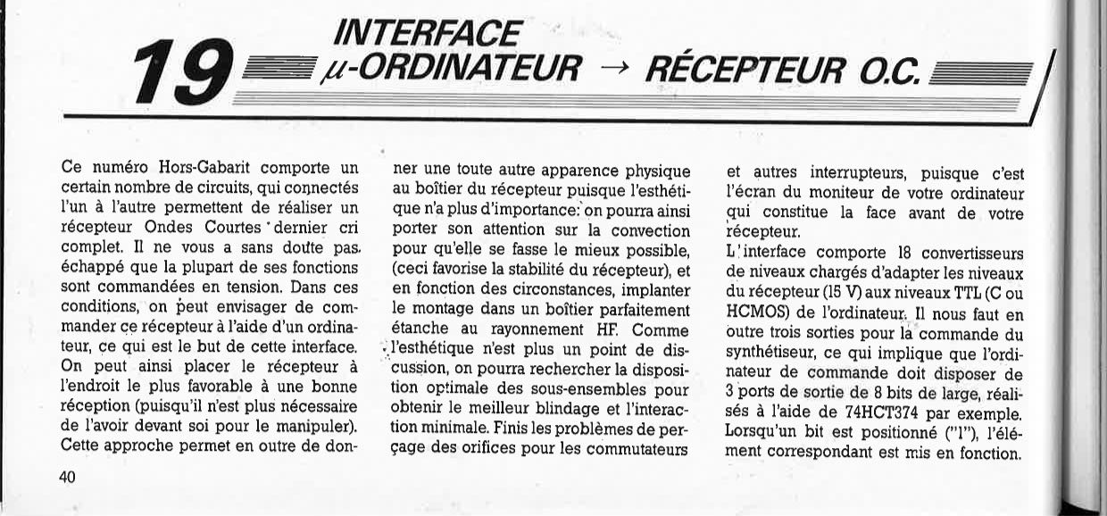 intertace micro-ordinateur - récepteur O.C .