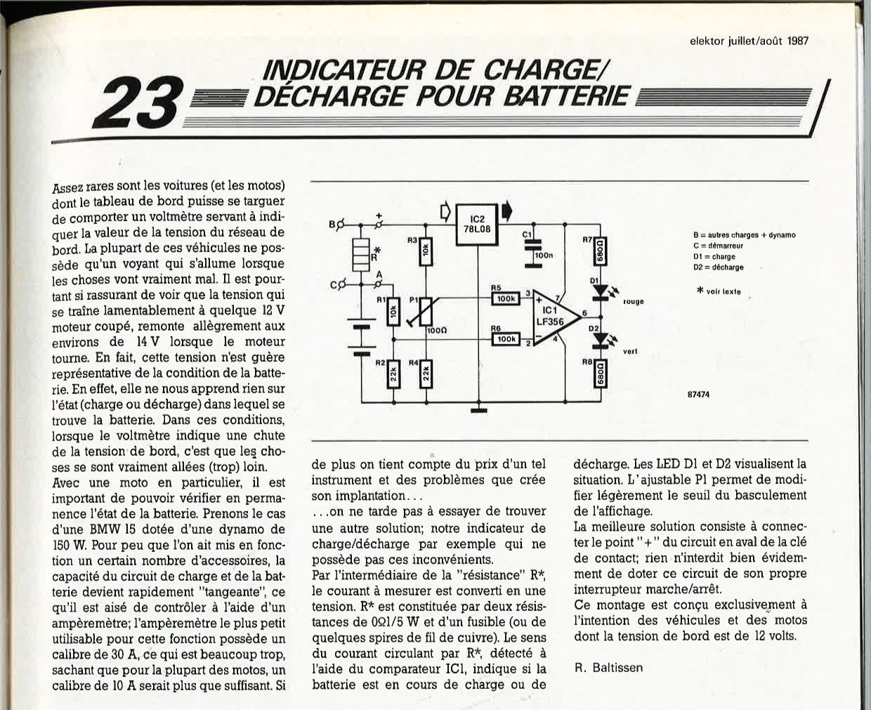 indicateur de charge/décharge pour batterie