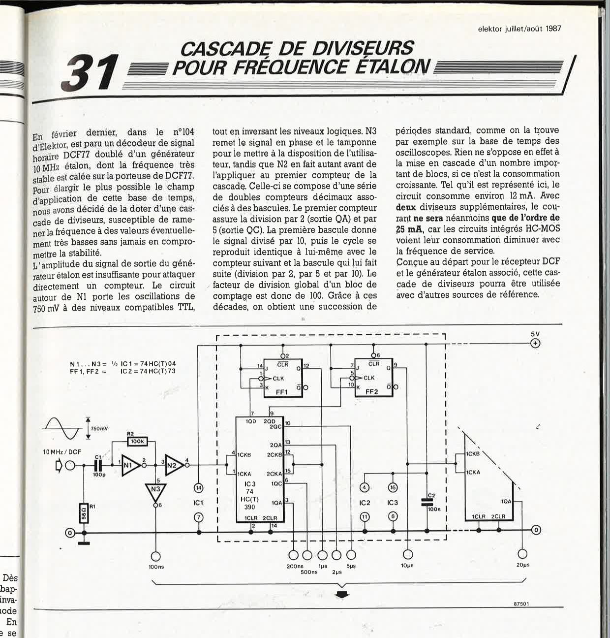 cascade de diviseurs pour fréquence étalon