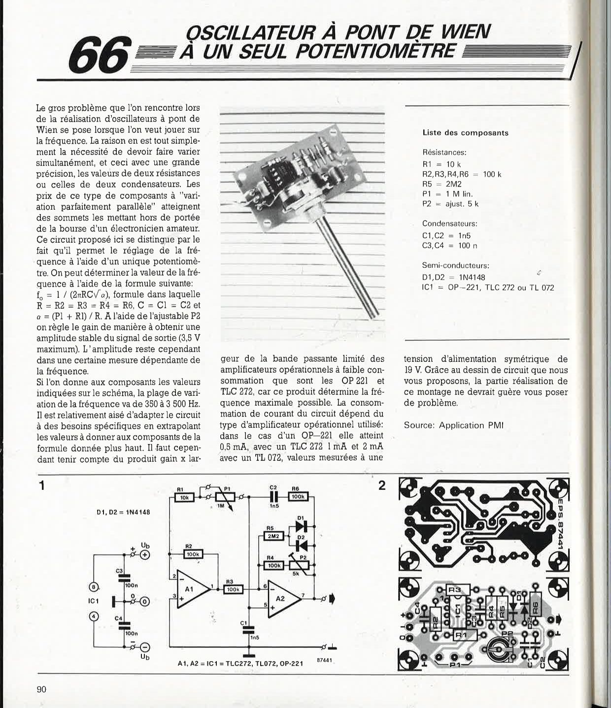 oscillateur à pont de Wien à un seul potentiomètre