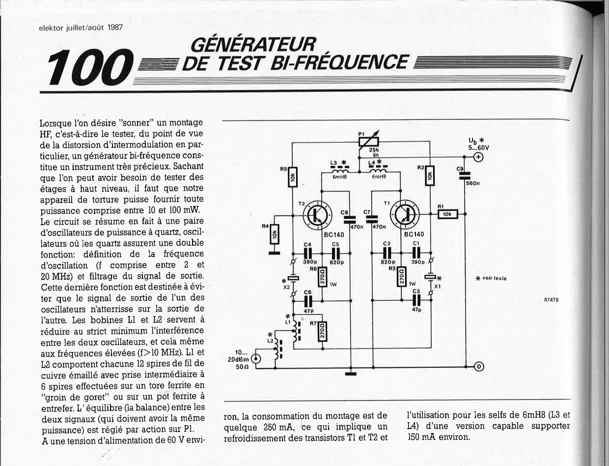 générateur de test bi-fréquence