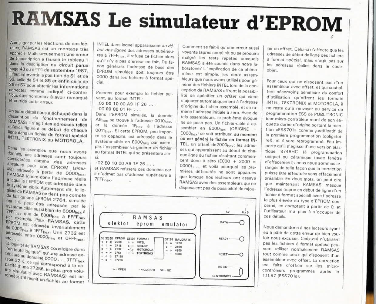 RAMSAS Le simulateur d`EPROM universel