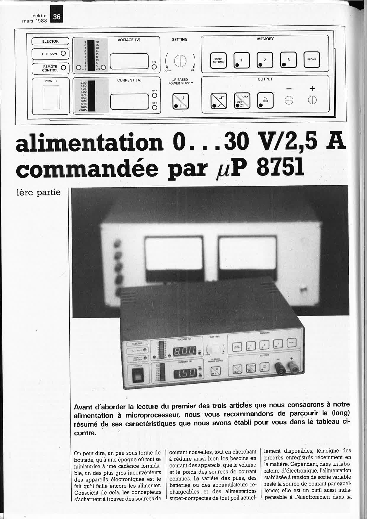 alimentation O. .. 30 V/2,5 A comman~ée par µP 8751